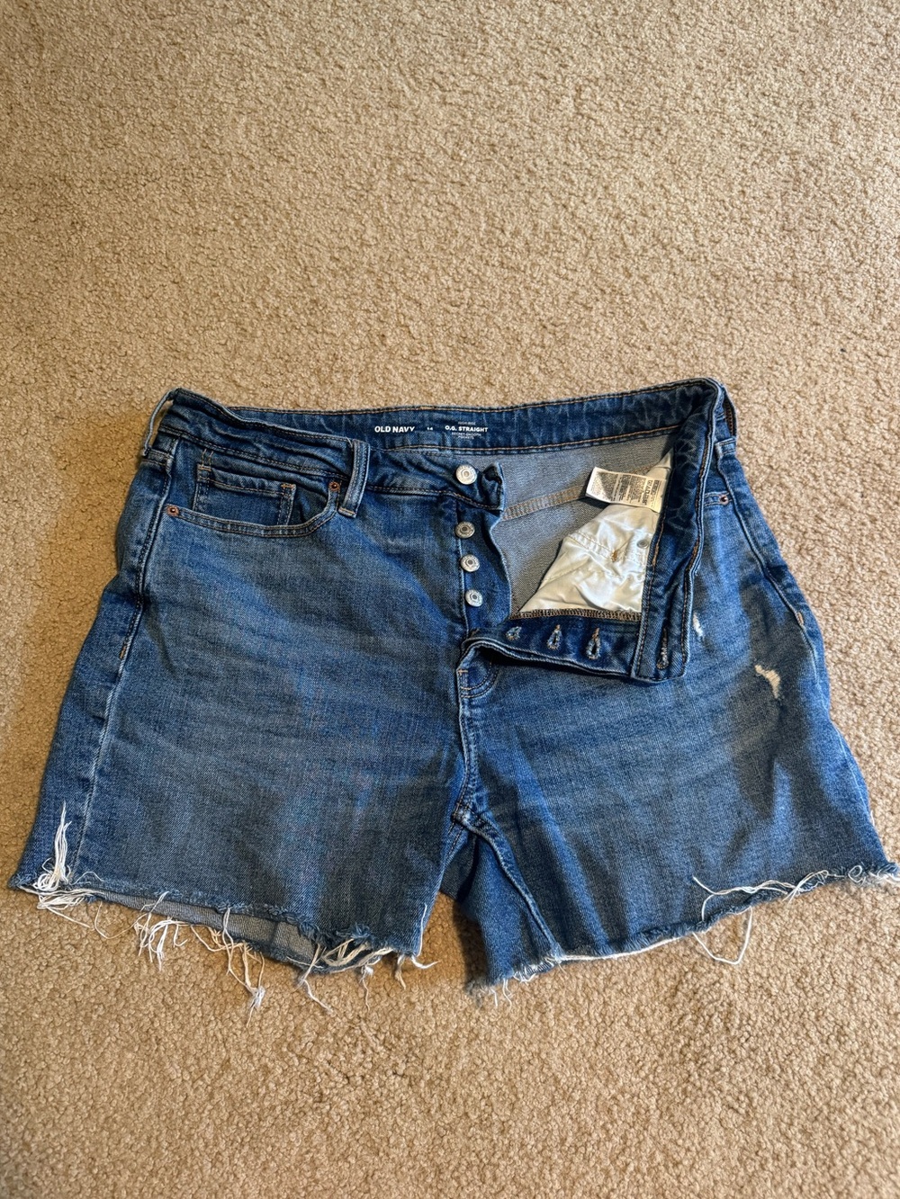 Old Navy High-Rise OG Straight Distressed Denim Shorts - Medium Wash